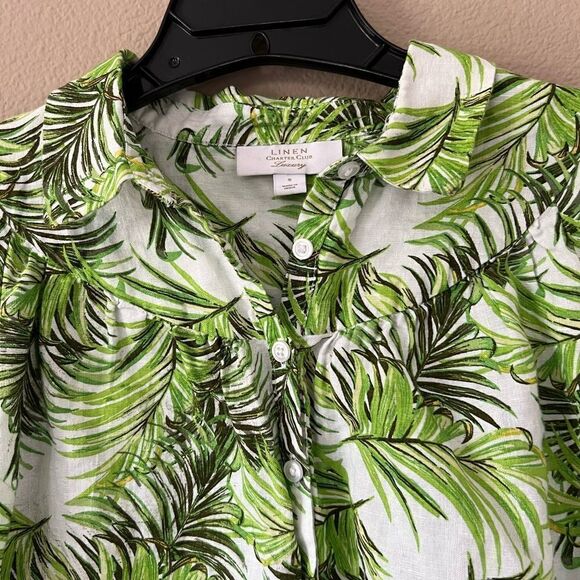 Charter Club Luxury Linen Palm Leaf Button Up - Picture 4 of 8